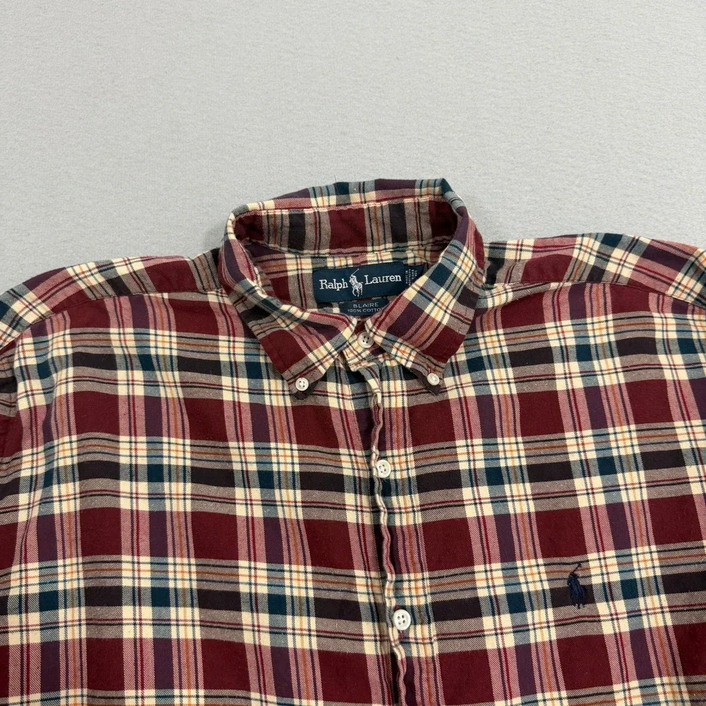 Vintage Polo Ralph Lauren Button Down Shirt Large Maroon Blaire Plaid Preppy